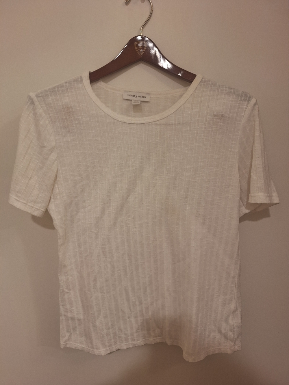 Vintage America Cream Ribbed Short Sleeve Top